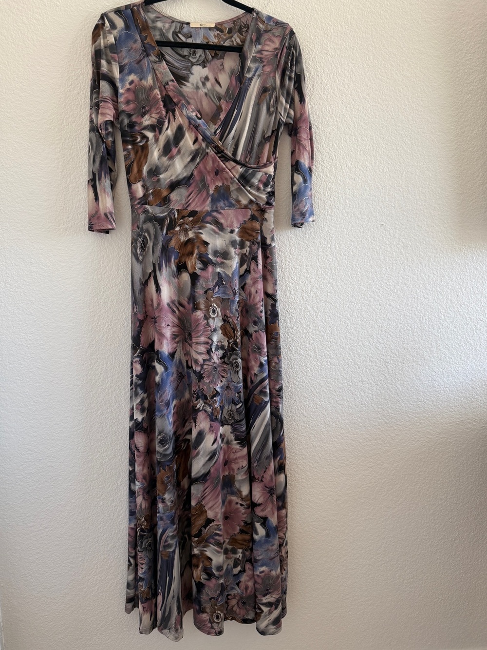 Tua‎ Floral Wrap Maxi Dress - Pink, Blue, Brown in Medium